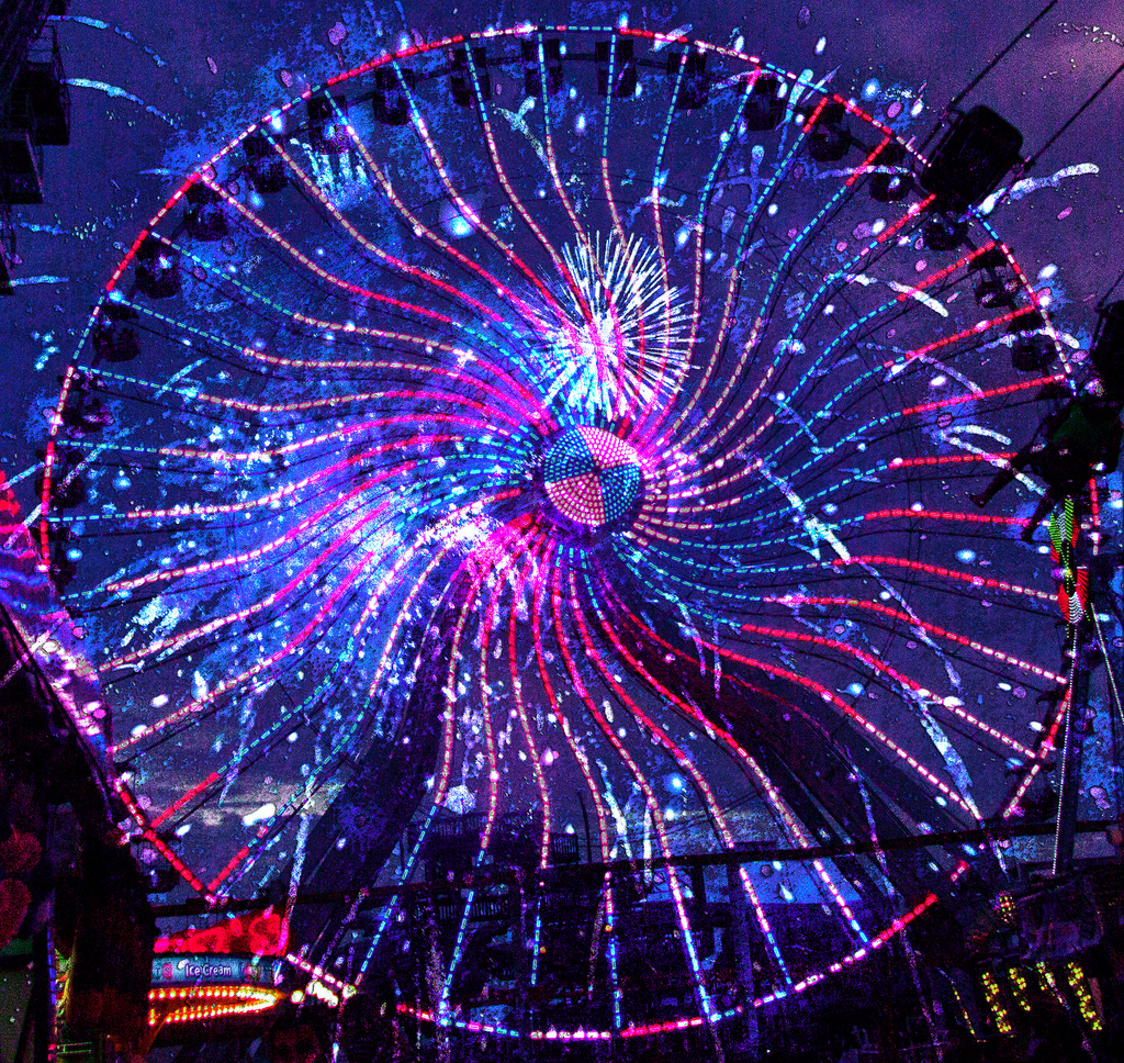 ferris wheel with LED lights system at night